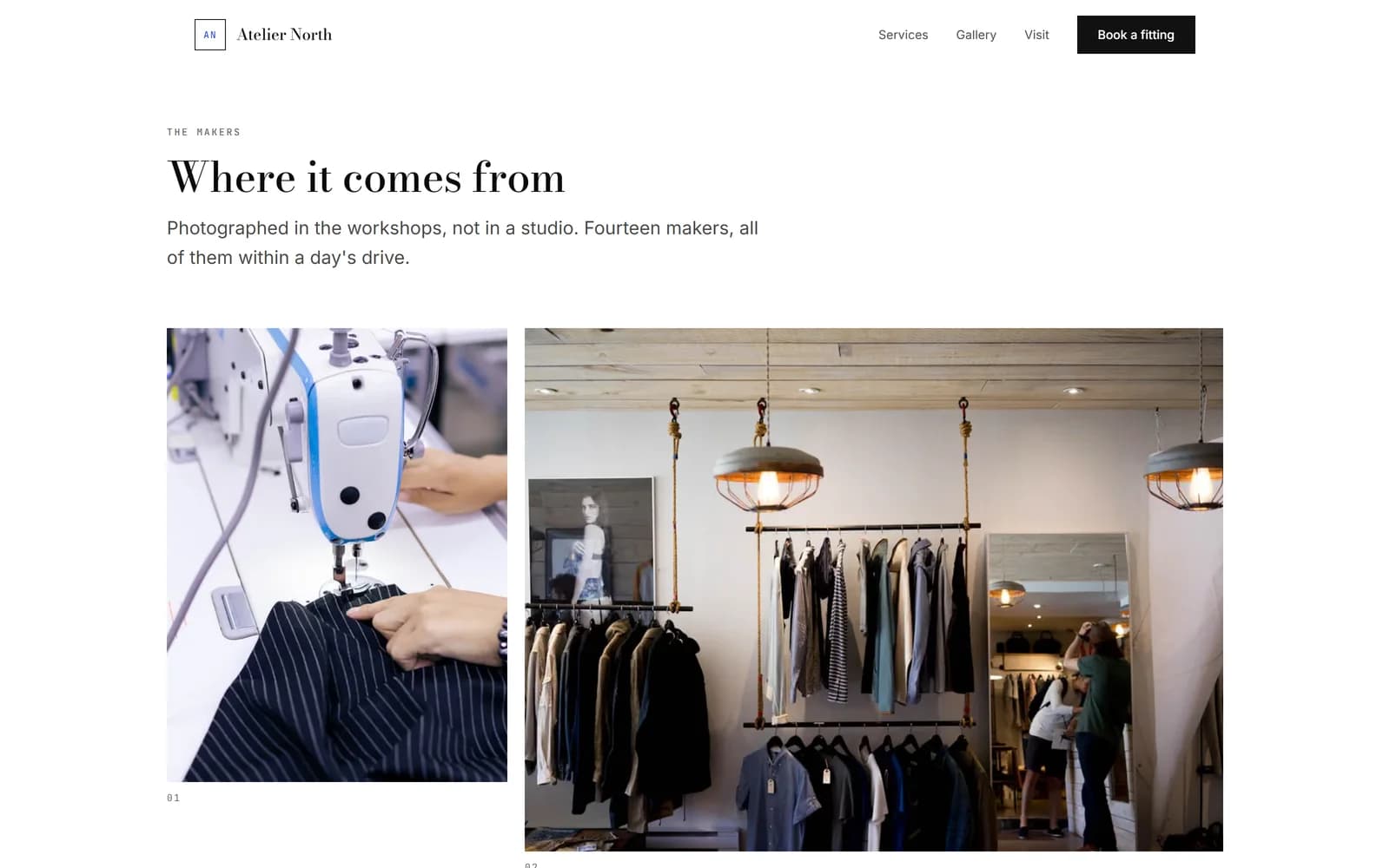 Atelier North gallery page — the photography grid at full width